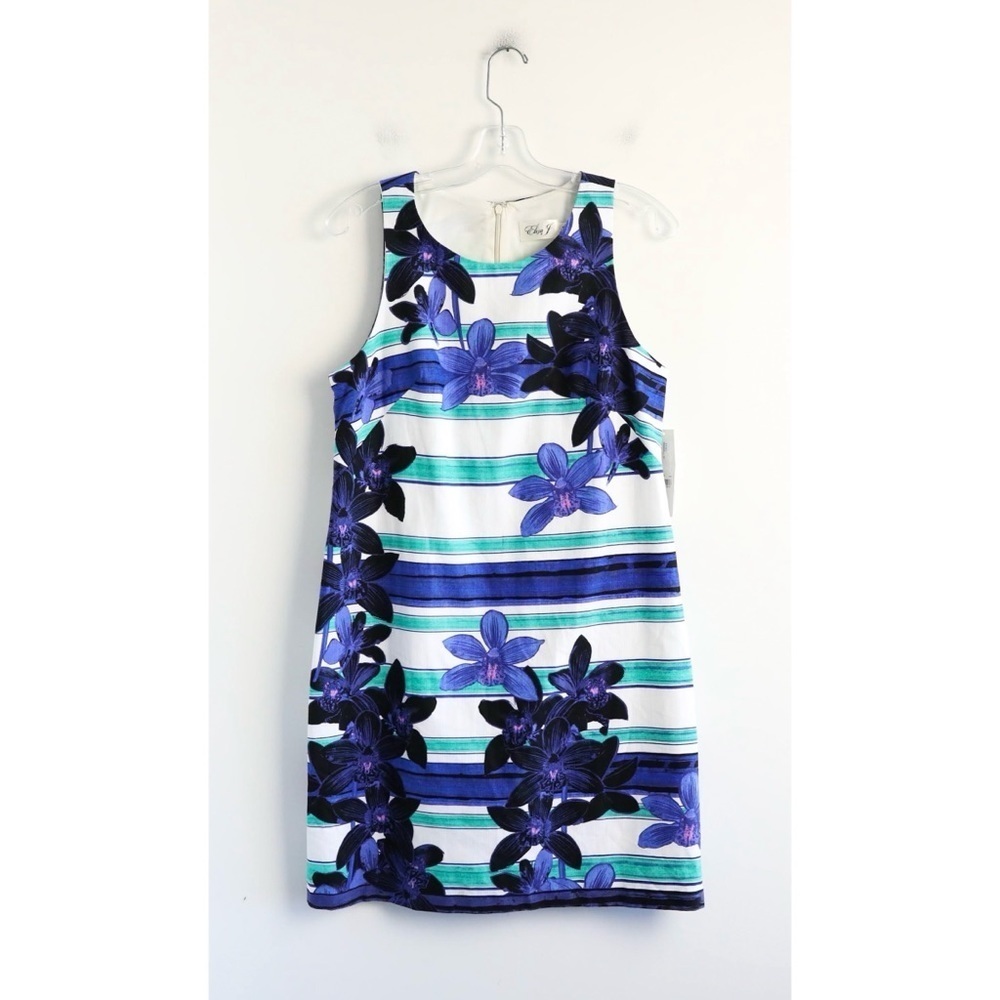 Eliza J sleeveless sheath dress 10 cocktail party event floral striped resort L